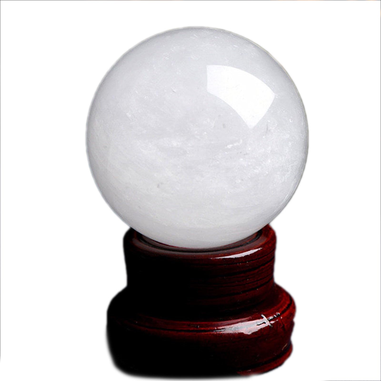 ZPFWDGBRH White Crystal Ball, Quartz Sphere on Wooden Display Stand Lucky FengShui Home Decor,4.7"(12cm)