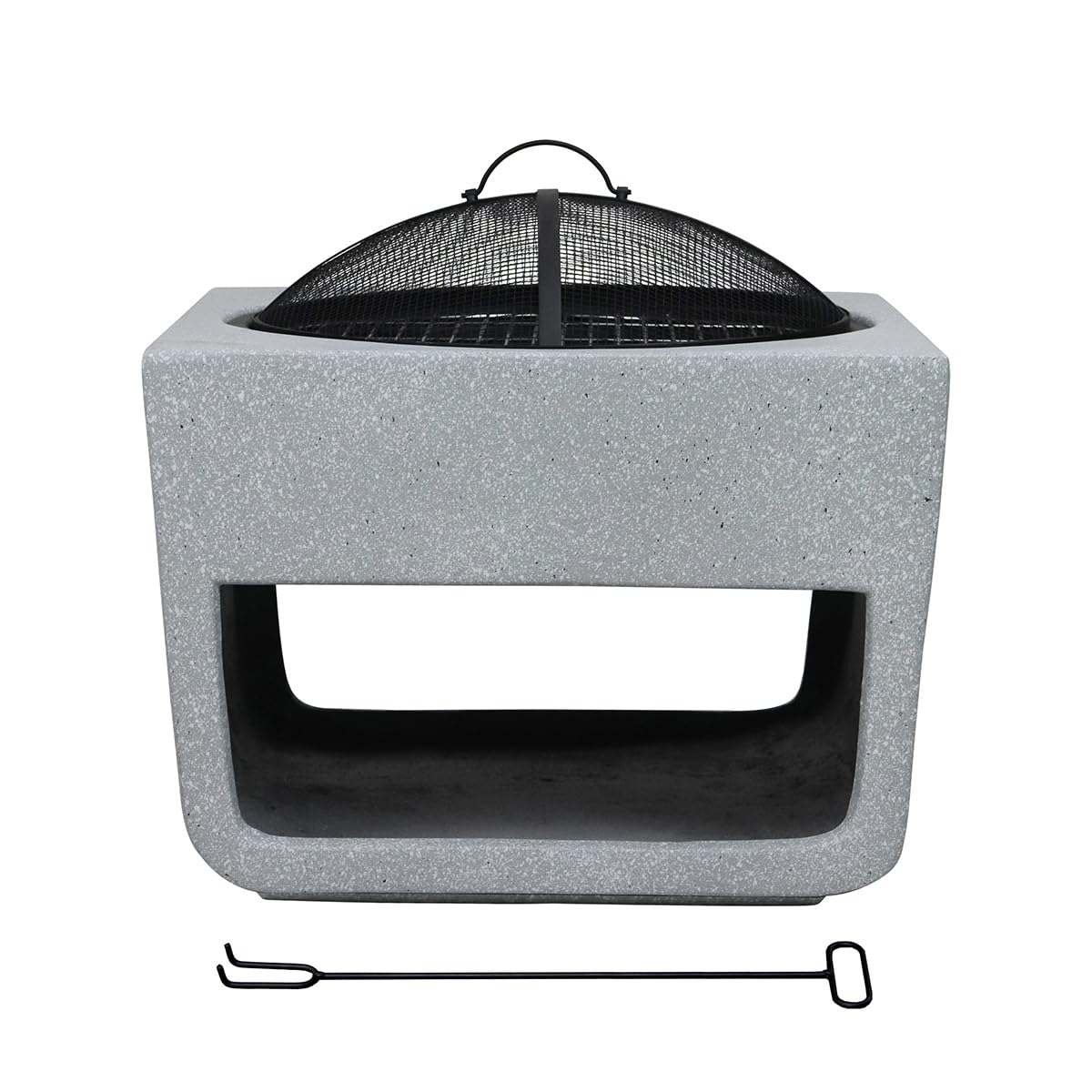 CHARLES BENTLEY Brasero carré Magnesia 50cm avec Couvercle grillagé, Grille de Cuisson, tisonnier, Design Moderne, léger, pour Bois et Charbon, Jardin terrasse (52x52x48cm)