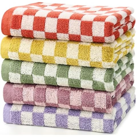 Sawowkuya 5 Pack Checkered Cotton Towels Cover