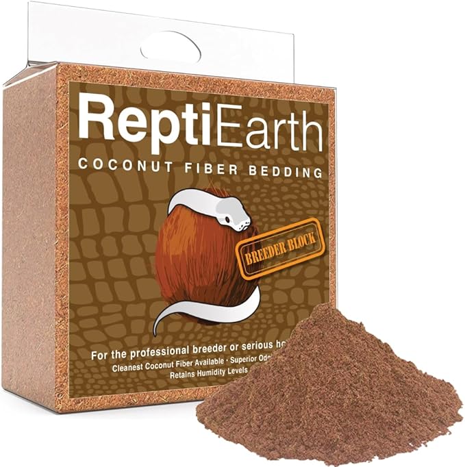 ReptiEarth Reptile Bedding, Fluffy Coconut Fiber Substrate Organic Coco for Bioactive Snake Terrarium, Lizard Tanks with Plants, for Frog Habitat, Tarantula or Hermit Crab Enclosure (72 Quart Block)