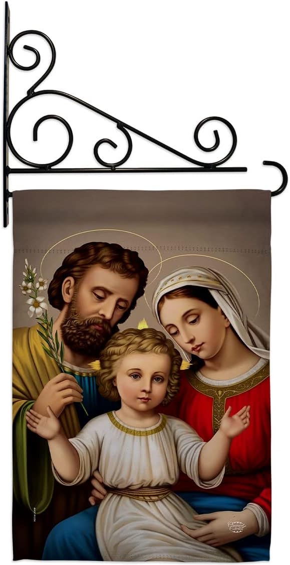 Holy Family Garden Flag Set Wall Holder Religious Faith Hope Grace Peace Dove Christian Religion Easter Small Decorative Gift Yard House Banner Made In USA 13 X 18.5