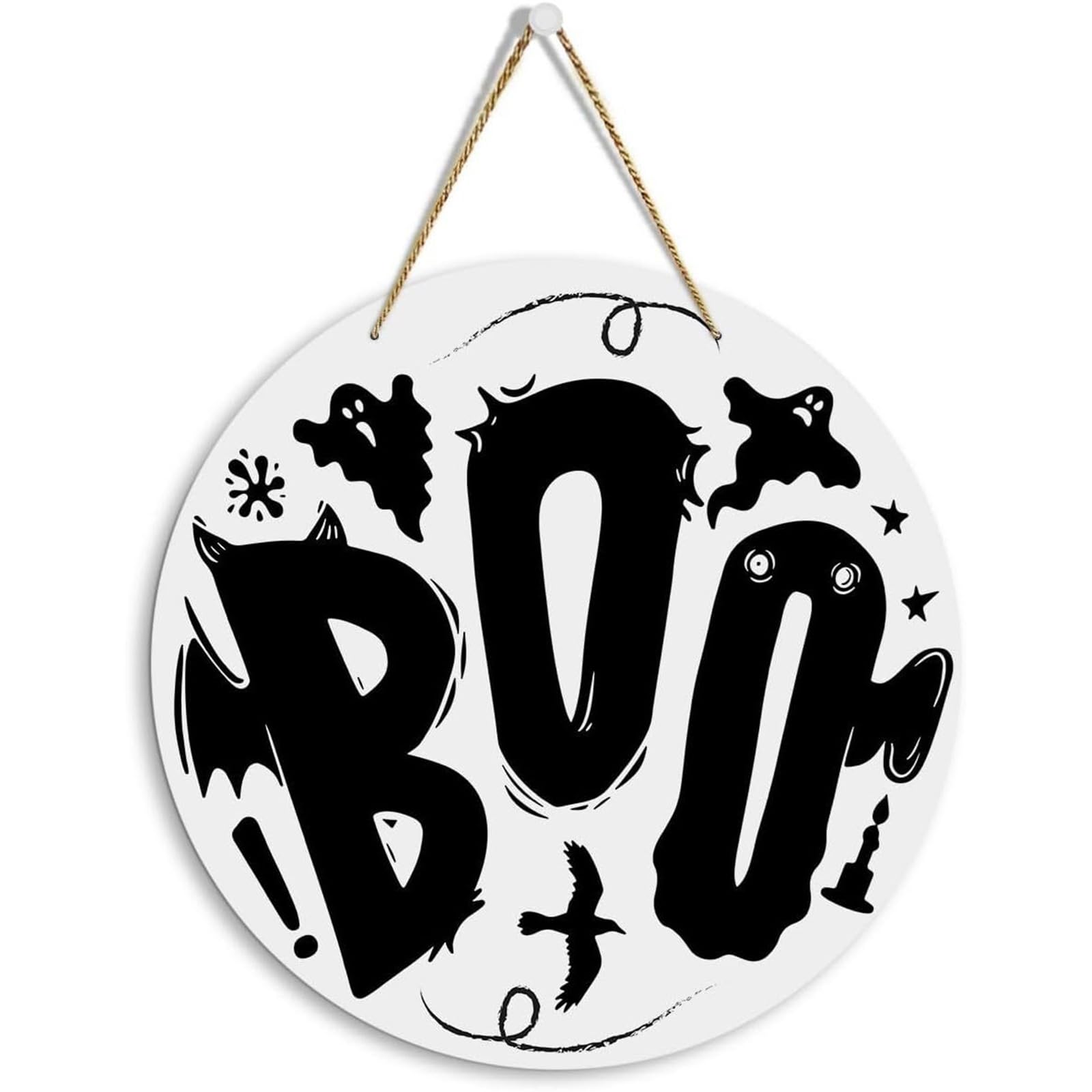Kalttoy D Festival Ghostly Pattern Roun Woo Door Sign With Letter Esigns For Halloween 8Inch Front Oor Wall Hanging Ecoration Farmhouses Ecors