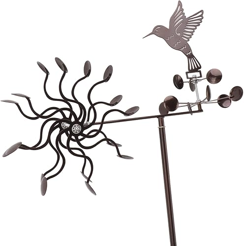 Miniatura 9 de Molinillo de viento para exteriores, estacas de metal para patio, molino de viento de metal, colibrí, escultura de viento para césped al aire libre,