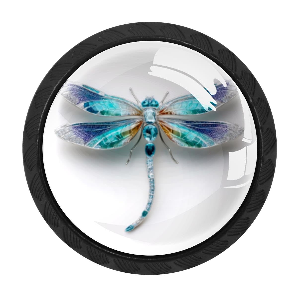 HEOEH 4 PCS Cabinet Knobs, Dragonfly Gemstone Drawer Knobs Dresser Handles