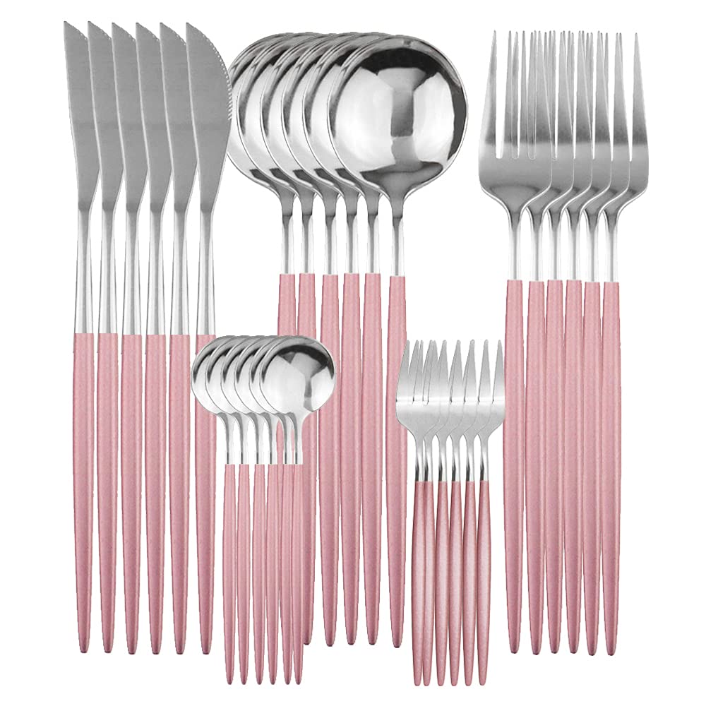 Gugrida Silverware Set, 30-Piece 304 Stainless Steel Flatware Set Copper Cutlery Set Service For 6, Mirror Finish, Dishwasher Safe, Nice［並行輸入品］ | Gugrida Gorgeous 30-Piece Rainbow Flatware Sets of