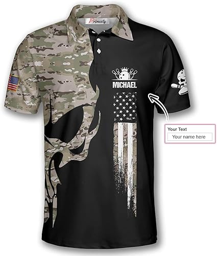 Miniatura 3 de PRIMESTY Camisas de bolos personalizadas para hombres, camisetas patrióticas de bolos con bandera estadounidense, polos de bolos personalizados