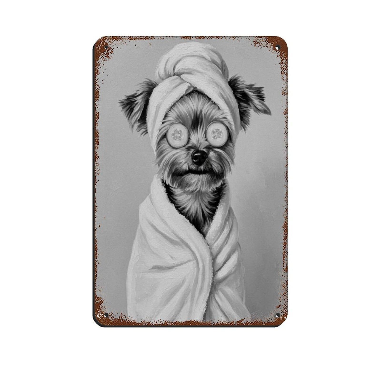 Bathroom Spa Art, Yorkie Dog Tin Sign Vintage Metal Pub Club Cafe Bar Home Wall Art Decoration Poster Retro 8x12inch(20x30cm)