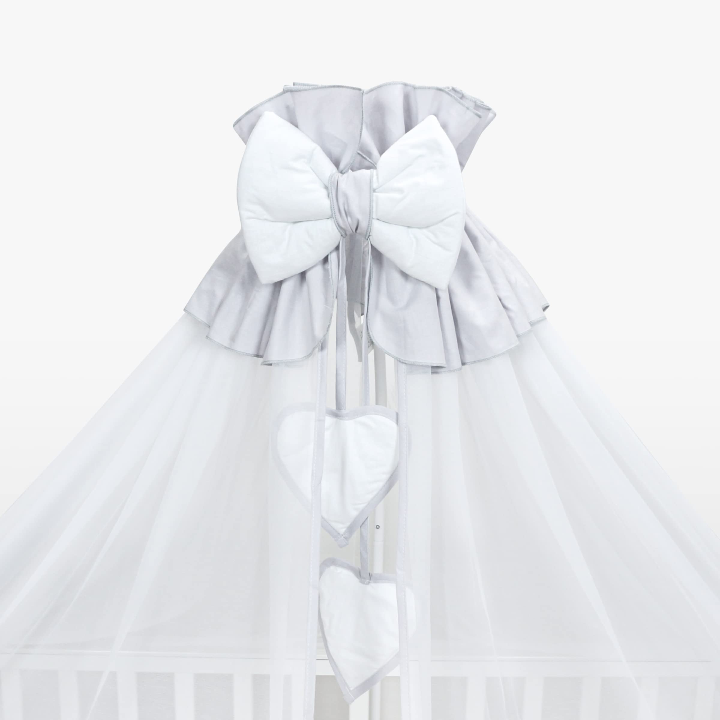 Baby Crown Canopy/Drape/Mosquito Net Large 485 cm Only for Cot or Cot Bed - Hearts (Grey)