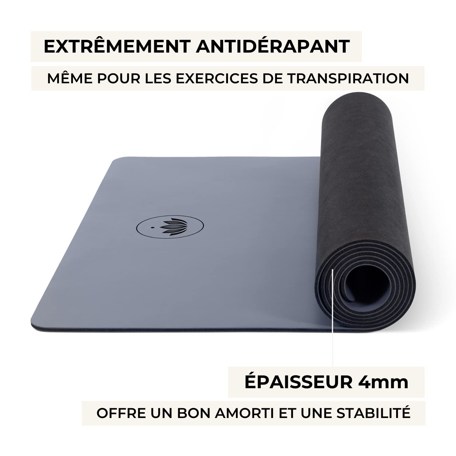 LOTUSCRAFTS Tapis de yoga antidérapant, modèle Pure, idéal pour les styles de yoga dynamiques, fabriqué en caoutchouc naturel, parfait aussi pour le pilates