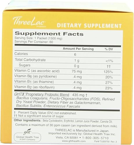 Miniatura 2 de Global Health Trax Inc. - Threelac Original Natural Probiotic Candida Relief Formula 3Lac 60 porciones