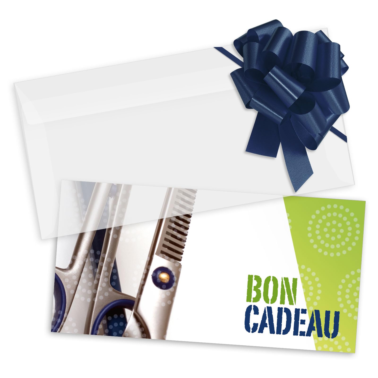 POS BON - 100 bons cadeaux à remplir avec enveloppe/nœud ruban - formulaires imprimés pour des salons de coiffure K9205F-2-100-V2