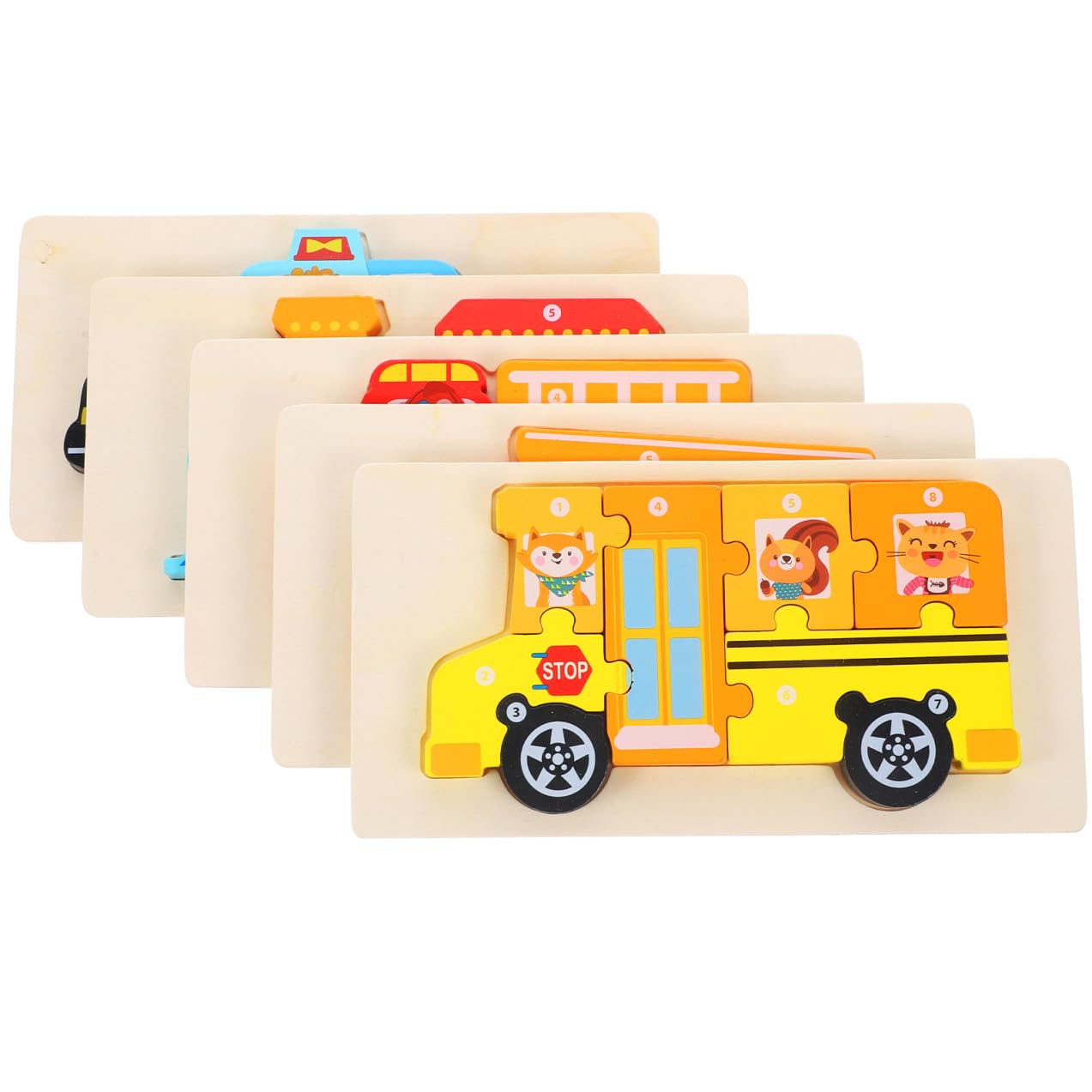 Puzzle 3d in Legno per Bambini, Set da 5, Cartoni Educativi | Bordi Lisci e Angoli Arrotondati, Aiuta la Coordinazione Occhio-mano, Design Stereoscopico