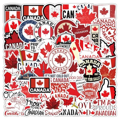 Autocollants Canada | 50Pcs Décalques Vinyle Imperméables sur Thème Canadien pour Gourdes, PC Portable, Valise, Tasse, Skateboard