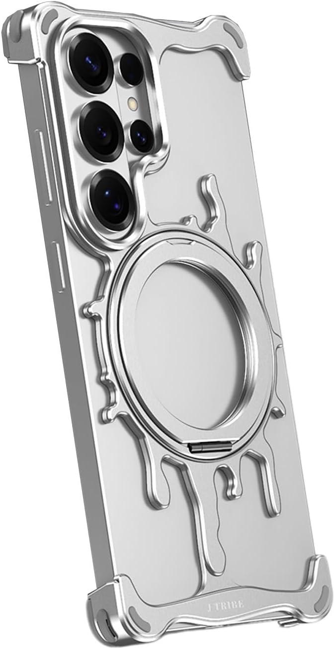 for Samsung Galaxy S26 Ultra Case 6.9", Minimalist Frameless Metal Bumper with 360° Rotating Ring Stand, Compatible with MagSafe, Raised Camera Protection, Matte Grip Cover(Gray)