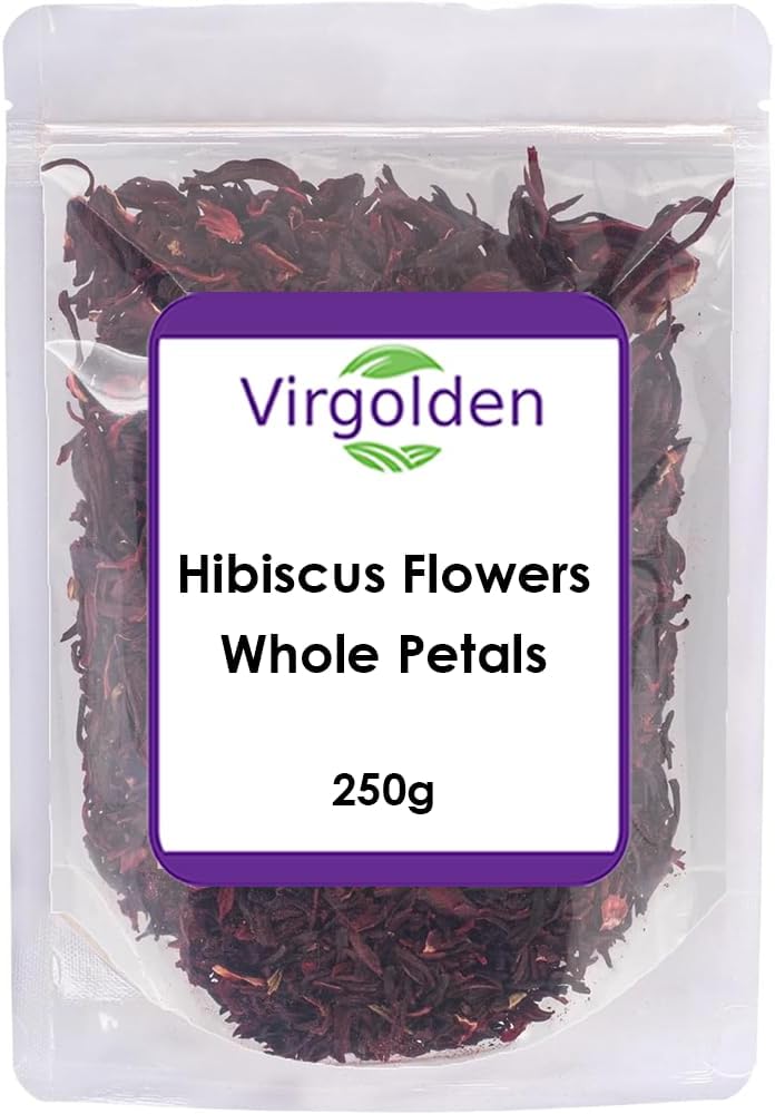 Hibiscus Flowers Whole Petals 250g by Virgolden - Iced Tea, Karkade, Draining Detox Treatment, for Hibiscus Tea, Vegan