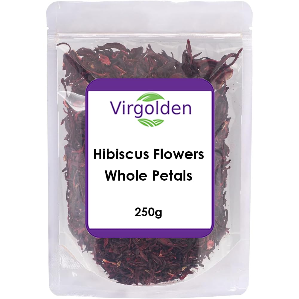 Hibiscus Flowers Whole Petals 250g by Virgolden - Iced Tea, Karkade, Draining Detox Treatment, for Hibiscus Tea, Vegan