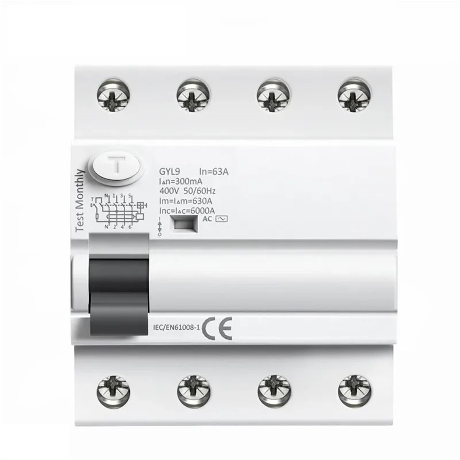 Disjoncteur différentiel GYL9 AC 4P 40A 30mA tétrapolaire pour tableau électrique