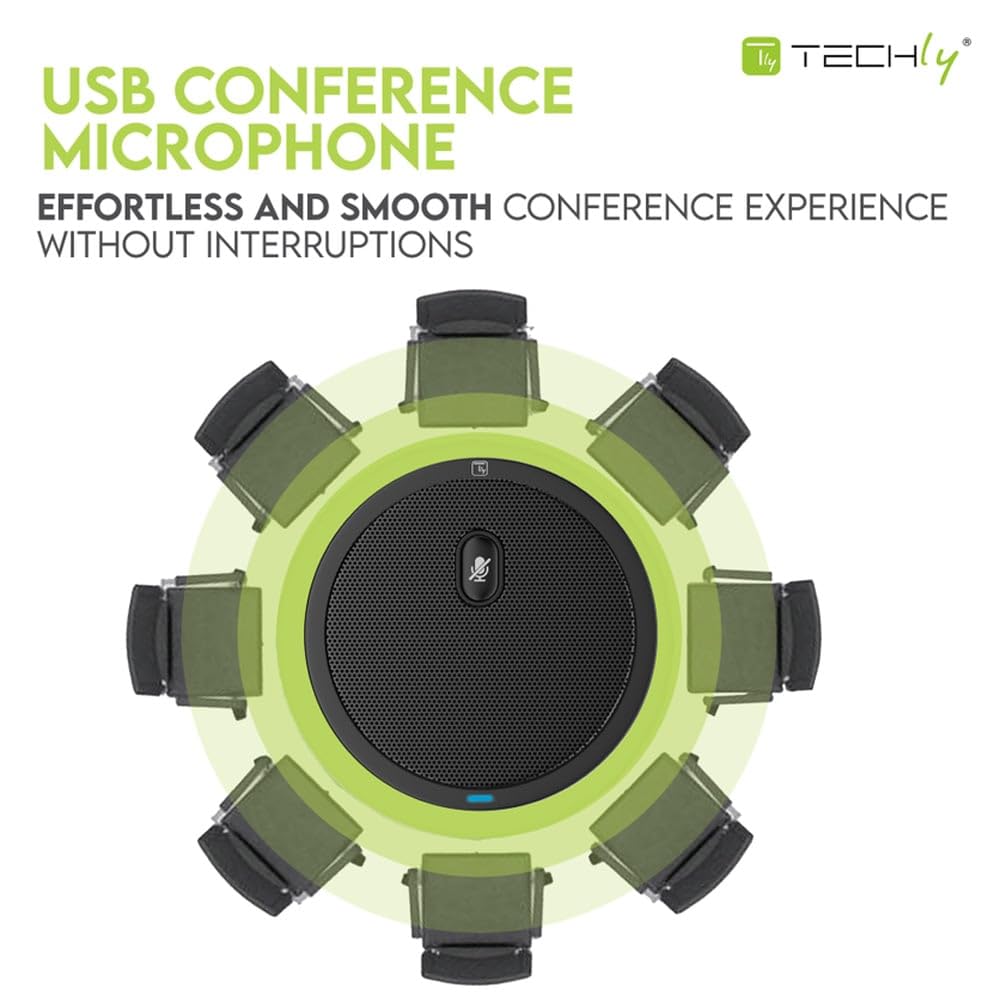 Techly 362725 Microfono USB Omnidirezionale da Conferenza con Tasto Muto Nero