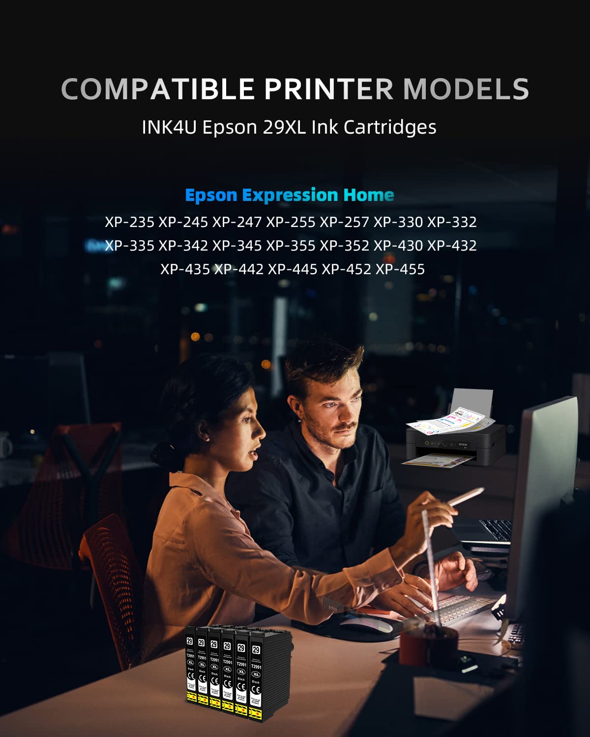 INK4U 29XL Compatibili Nero Cartucce d'inchiostro Sostituzione per Epson 29XL 29 XL per Expression Home XP-245 XP-255 XP-235 XP-247 XP-342 XP-335 XP-352 XP-332 XP-345 XP-432 XP435 (6 Nero)