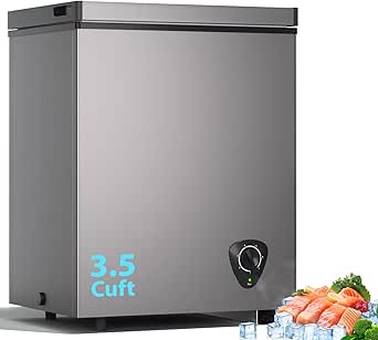 3.5 Cu.Ft Small Chest Freezer, Mini Deep Freezer with Removable Basket, Adjustable Temperature, Free Standing Top Open Door Energy Efficient Compact Freezer for Apartment, Home, Office, Garager，Gray