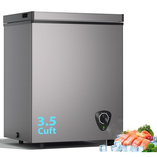 3.5 Cu.Ft Small Chest Freezer, Mini Deep Freezer with Removable Basket, Adjustable Temperature, Free Standing Top Open Door Energy Efficient Compact Freezer for Apartment, Home, Office, Garager，Gray