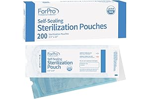 PlastCareUSA Sterilization Pouches: Self-Sealing, Latex-Free, Color-Changing, 3.5" W x 10" L, 200-Count