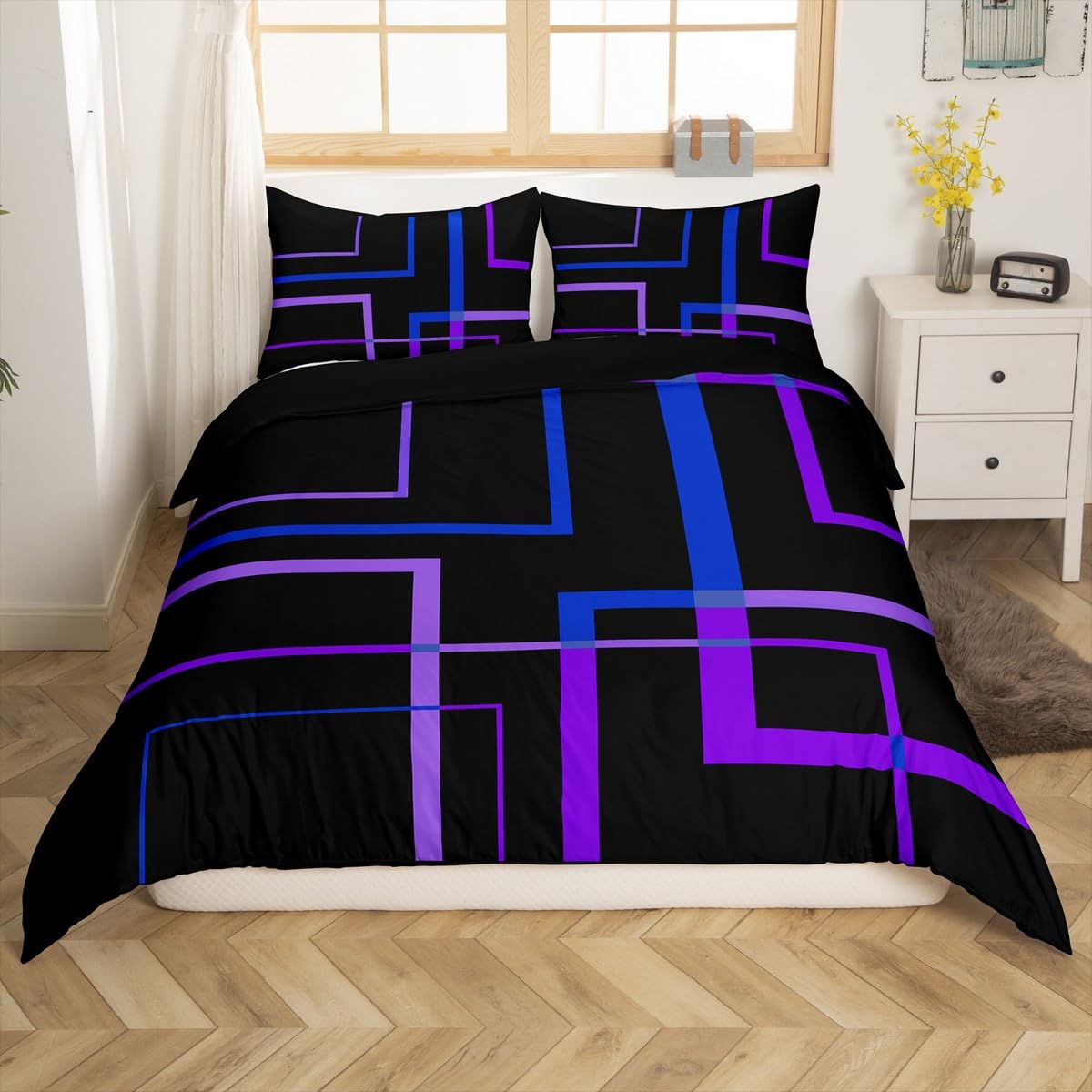 Homewish Black and Navy Purple Duvet Cover King Abstract Minimalist Bedding Set - Image 3