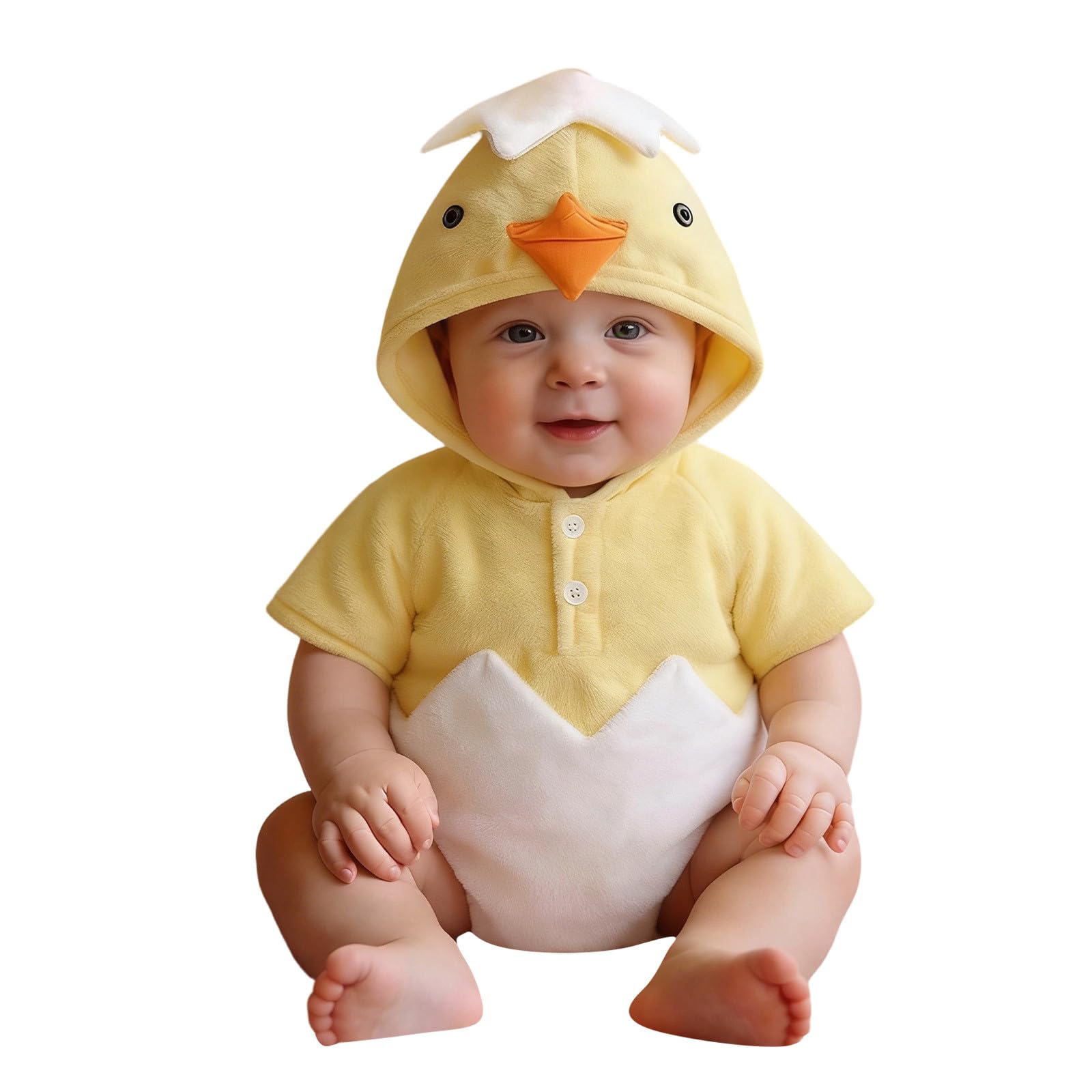 Baby Chicken Costume 0-18 Months Flannel Cartoon Animal Jumpsuit Baby Girl Boy Unisex Chicken Costume Set Toddler Chick Easter Outfit Animal Costume Romper Bodysuits Outfits Yellow