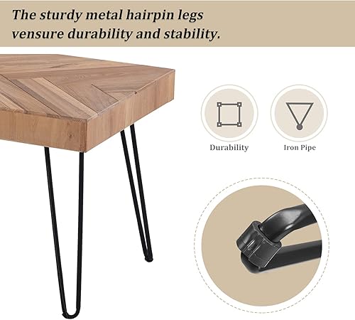 Miniatura 5 de Merax Mesa de centro moderna con almacenamiento para sala de estar, incluye mesa superior y base resistente de maderametal, rectangular, roble