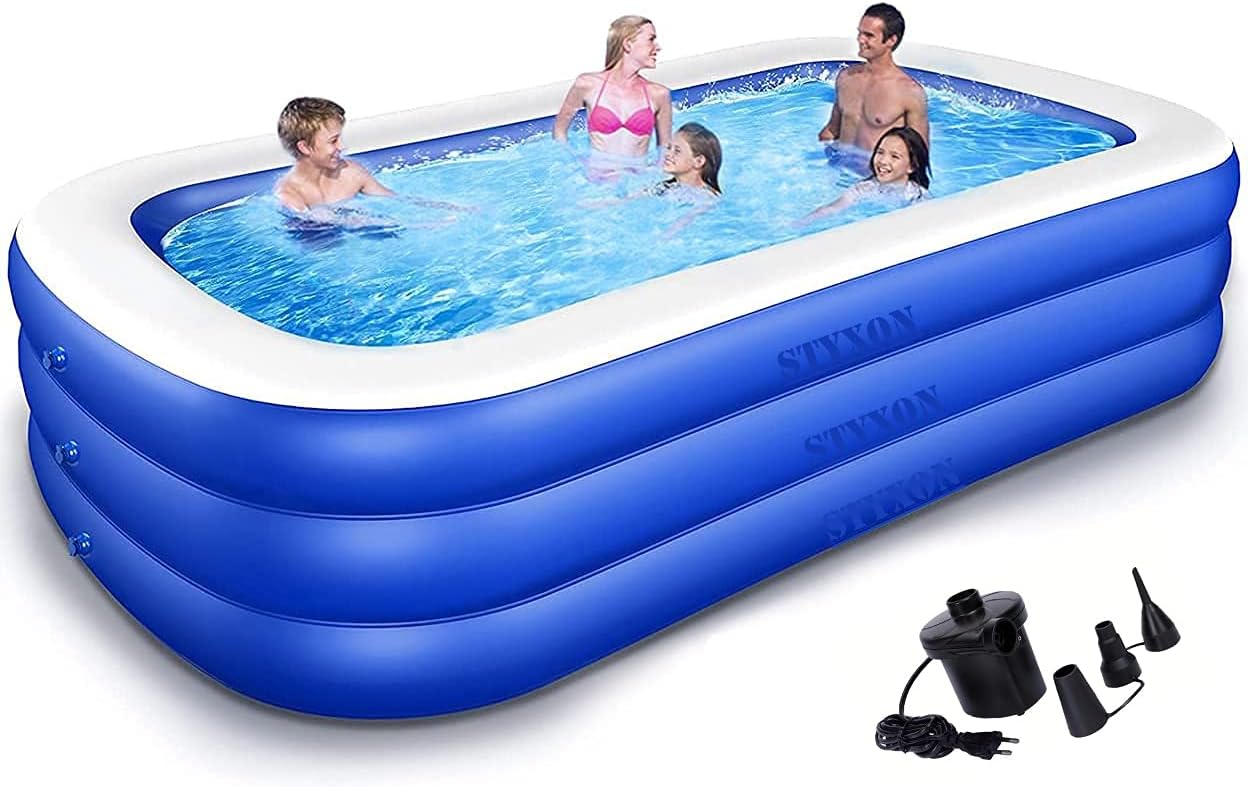 Styxon/Swimming Pool 10-Feet 3 Stripped Printed Inflatable Rectangle Bath Tub and Swimming Pool for Adults Kids Spa with Free Pump 120x 72"x24" Inch.