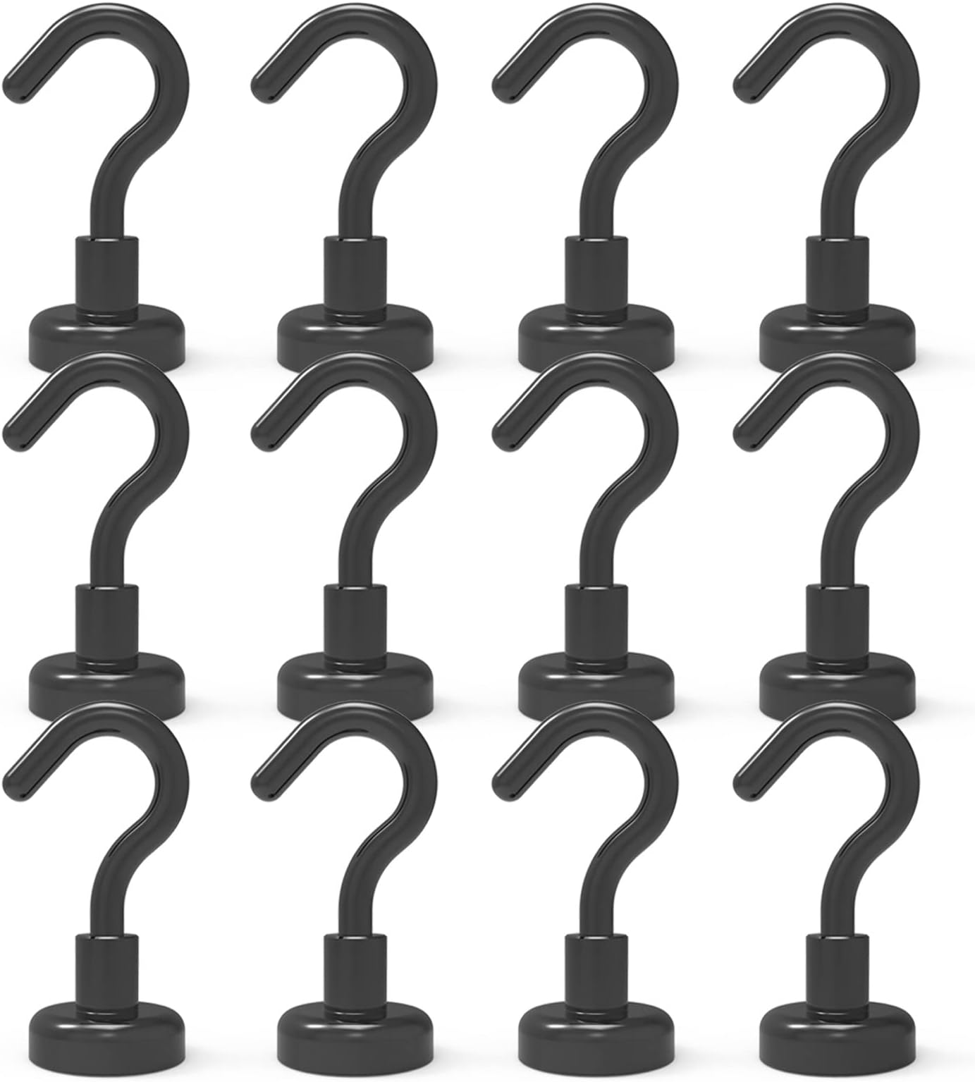 Black Magnetic Hooks, Strong Magnets with Neodymium Rare Earth Magnet for Hanging, Holder, Keys. Storage, Door, Office, BBQ, Cruise Ship Access, Black, Pack of 12