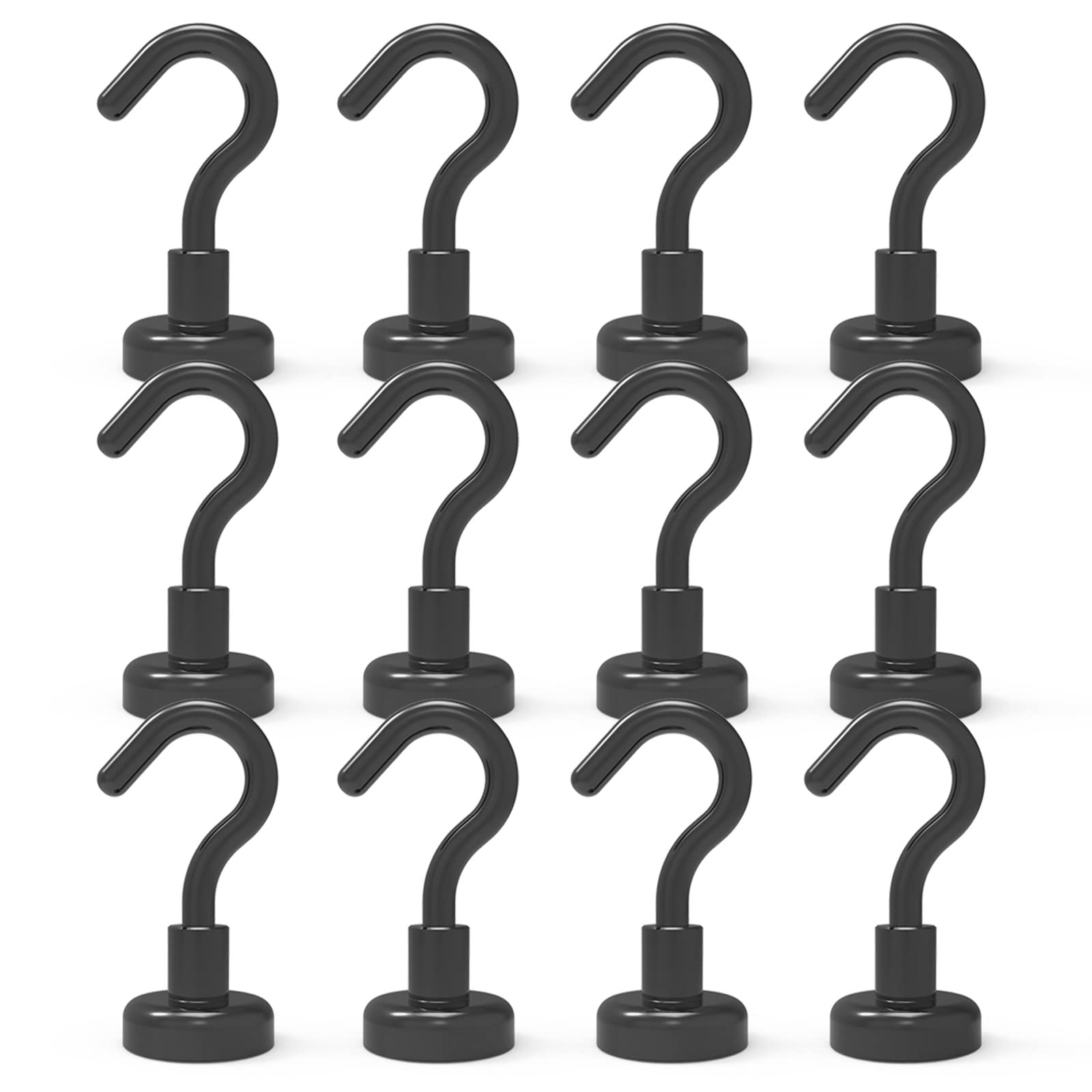 MHDMAG Black Magnetic Hooks, Strong Magnets with Neodymium Rare Earth Magnet for Hanging, Holder, Keys. Storage, Door, Office, BBQ, Cruise Ship Access