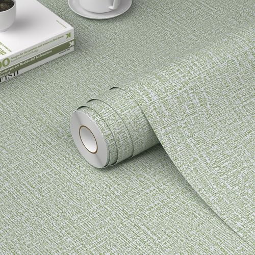 WADILE Grasscloth Peel and Stick Wallpaper 15.7in x 78.7in Textured Contact Paper for Cabinets Faux Linen Wall Paper Pull and Stick Fabric Vinyl Wallpaper Self Adhesive Light Green