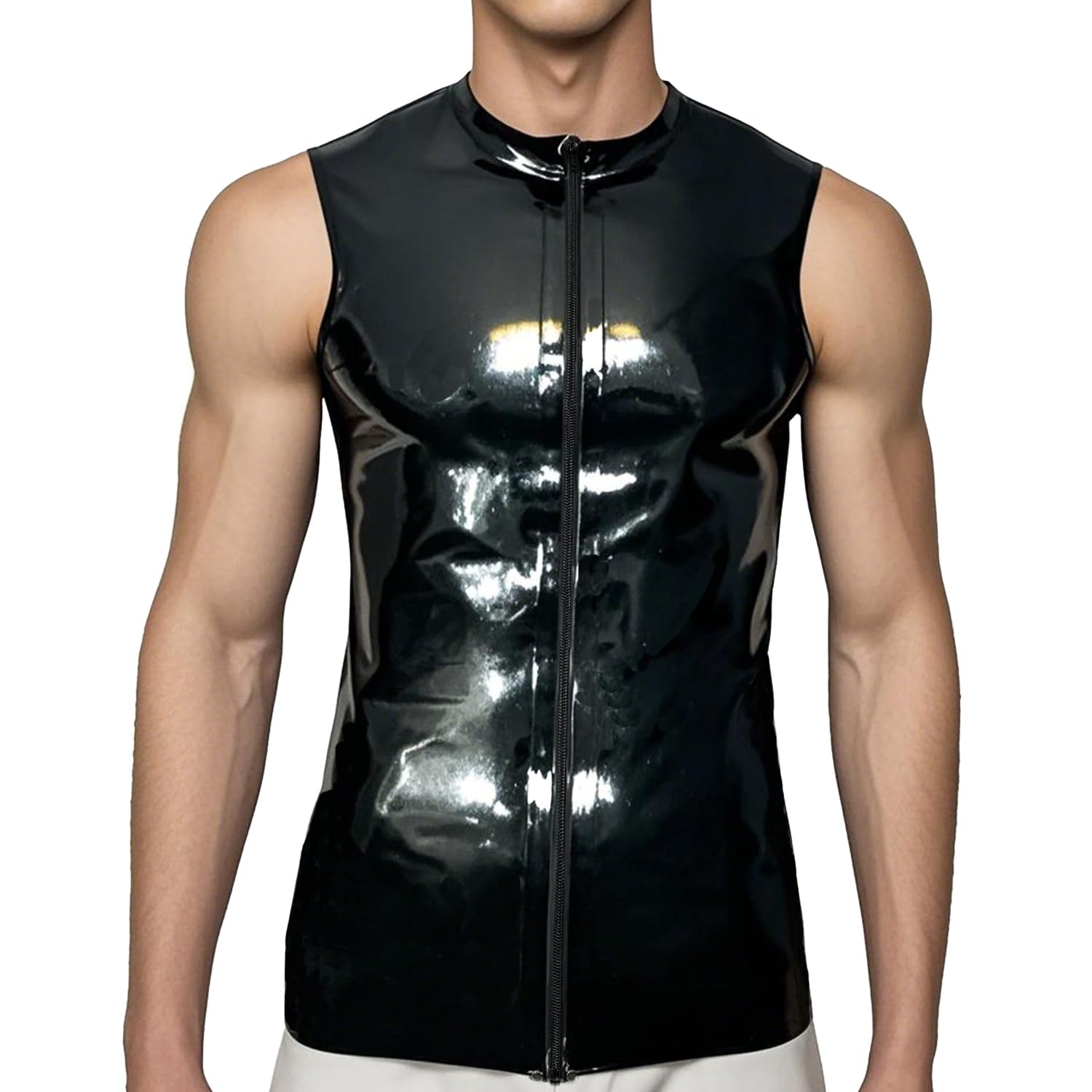T-Shirt Ras du Cou en Latex Caoutchouc pour Homme,Fermeture éclair sur Le Devant Haut en Latex pour Homme Fait Main