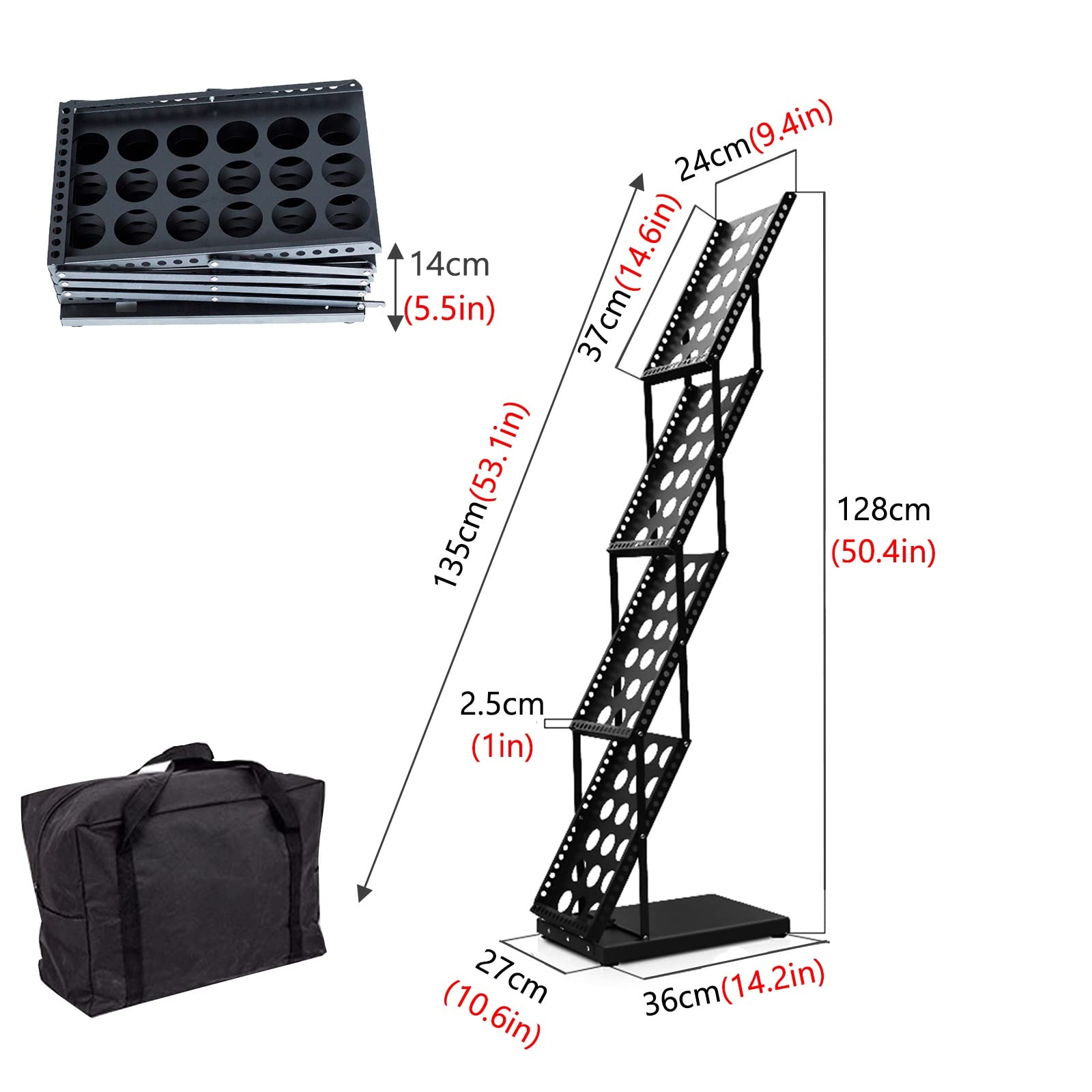 Revistero para Oficina/Sala de Estar, Soporte de Suelo, Estante Plegable para Almacenamiento de Archivos/Libros/folletos, Bolso, Marco de Hierro Negro