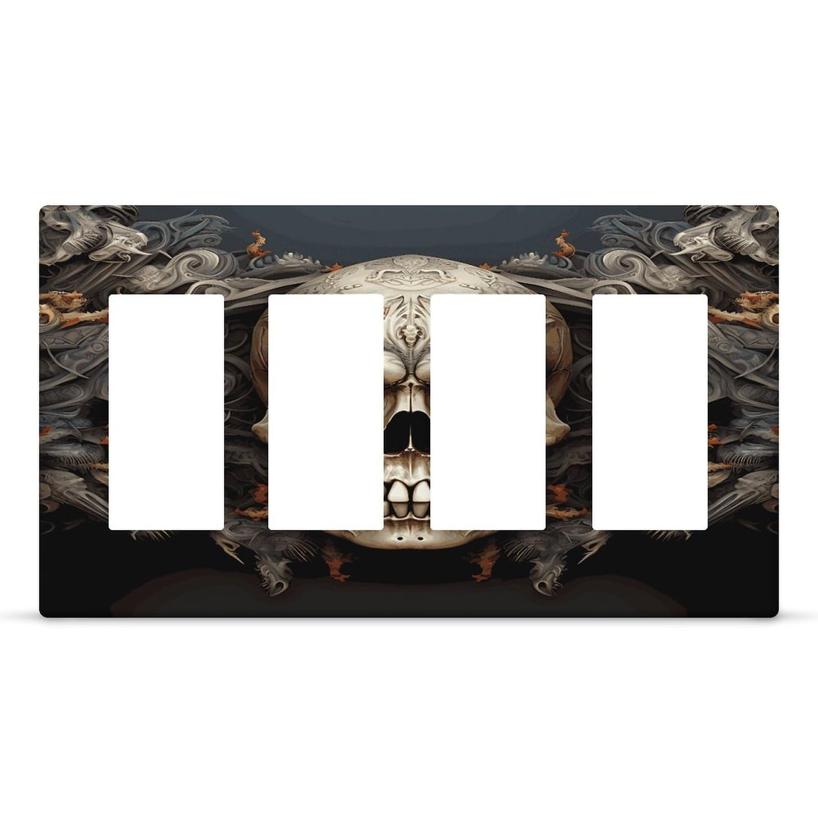 Skulls Wall Plate Cover Unbreakable Thermoplastic Faceplate Cover Receptacle Outlet Covers Rocker Light Switch Covers 4-Gang Hidden Screw Face Plate for House 8.3x 4.7