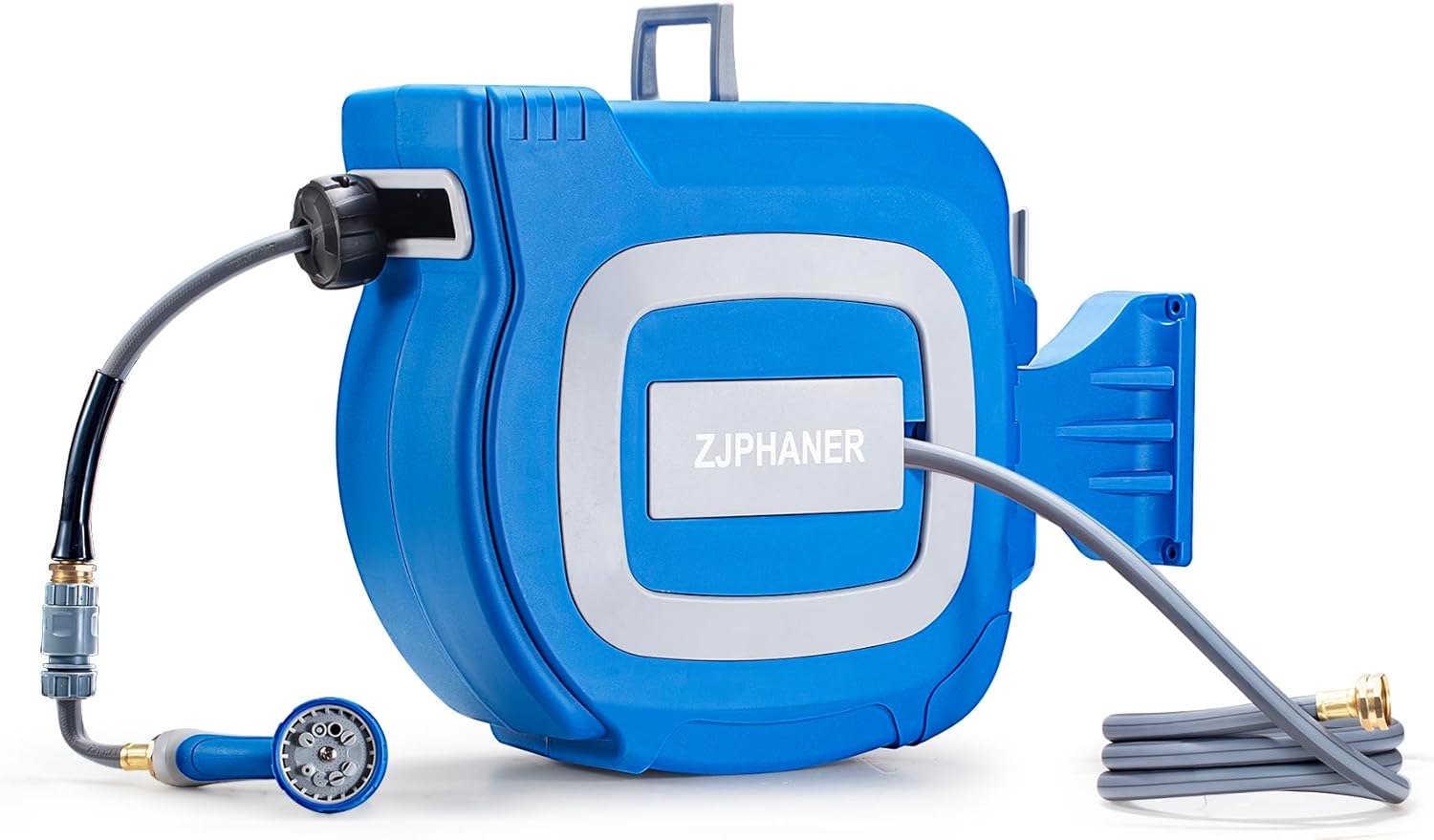 100FT Auto-Rewinding Garden Hose Reel with Drainage Holes, 10-Mode Spray Nozzle, Any Length Lock, 180-Degree Swivel Bracket & Wall Mounted for Lawn, Garden Watering Washing Car & Pets (Blue)