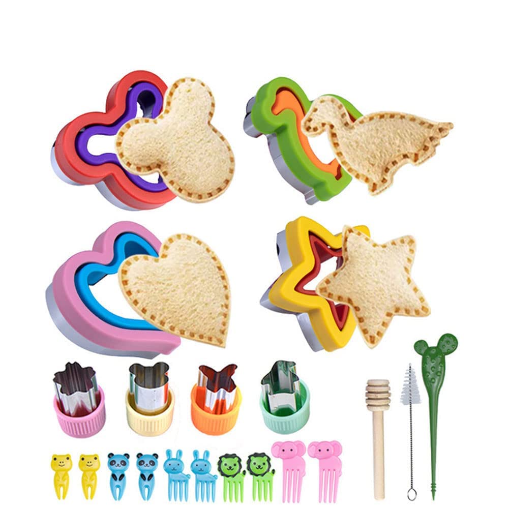 21 Pcs Sandwich Cookie Cutters Set: Food Grade Cookie Mould - Dinosaur,Heart,Star,Mickey Sandwich Knife - Fun Food Shapes Decoration for DIY Kids Lunch (21 Pcs)