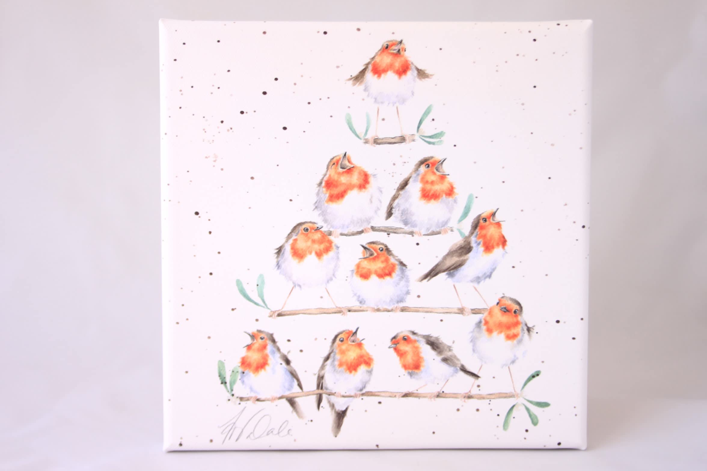 Wrendale Designs"Rockin' Robins Robin Scene Print on White Square Canvas (20cm x 20cm)