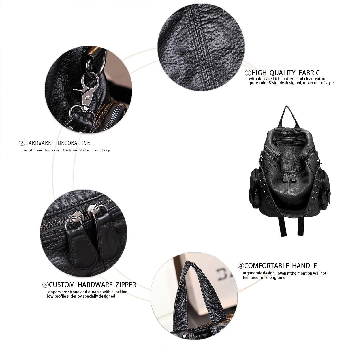 BUKESIYI Damen Tasche Rucksack Handtasche Frauen backpack Klein Anti Diebstahl Schulrucksack Laptop Weekender PU Leder DE78222