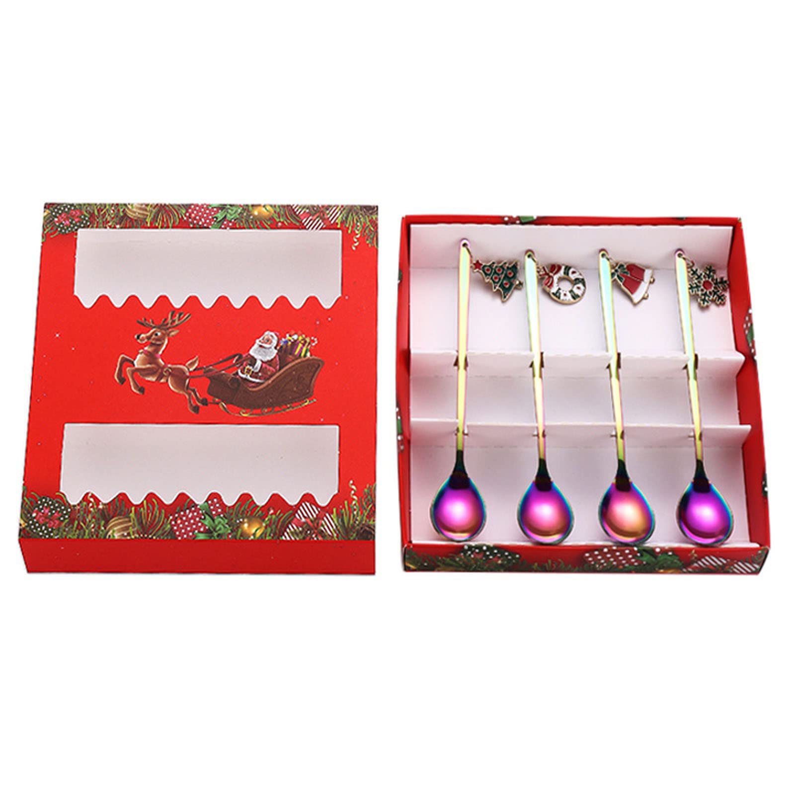 Tsophreniq Cream Spoons Stainless Steel Stirring Coffee Spoon Dessert Mixing 4 Colors for Kitchen Stainless Steel Dessert Set