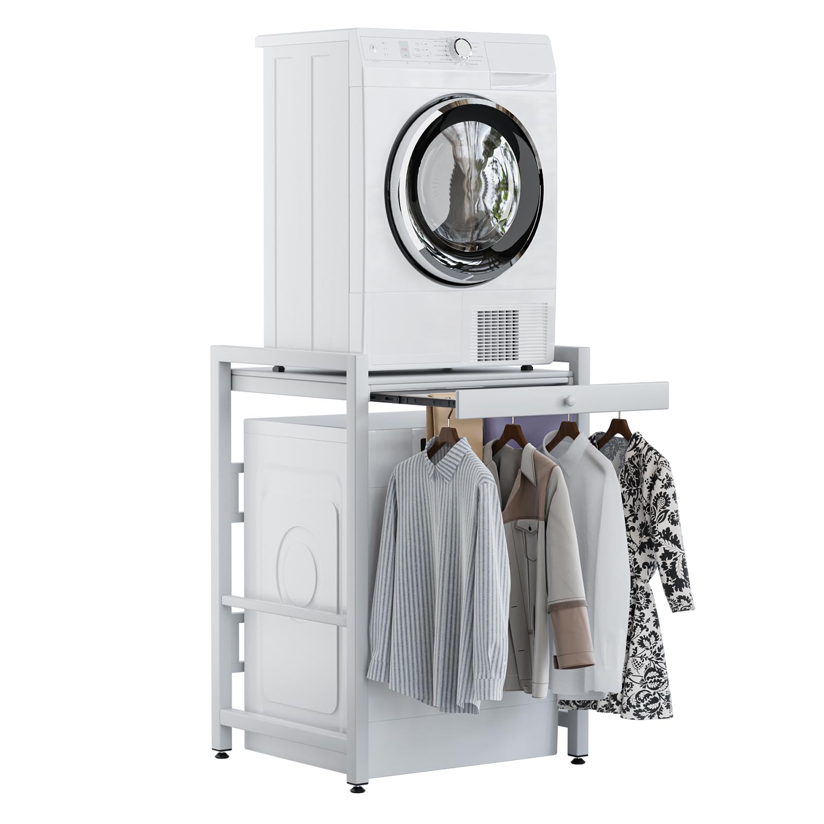 Washing Machine Stand Stacking Kits, 3 Gear Height Adjustable Washer Dryer Stacking Kit, Tumble Dryer Stacker Unit, 660lbs Max Load, 4X4cm Thick Metal Frame, for Bathroom Laundry Room (White H) — image 1