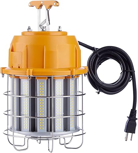 Luz de trabajo temporal LED de 100 W, luces de construcción, 12,000 lm, 5000 K, luz diurna, acero inoxidable, portátil, colgante, iluminación de