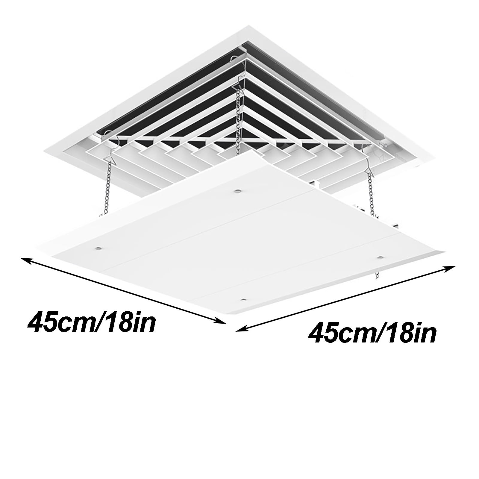 Deflettore Condizionatore Quadrato per Climatizzatori Centralizzati, Deflettore Aria Condizionata per Bocchette a Soffitto, Design con Ganci a Catena(45x45cm/18x18in)