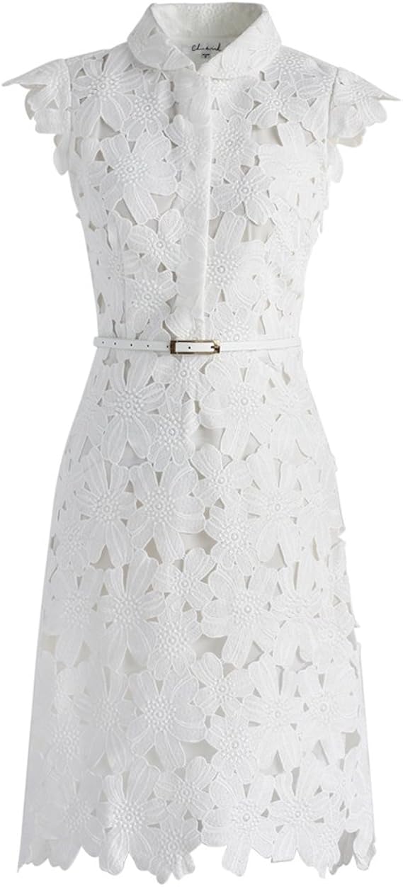 Amazon Co Jp Chicwish レディース 白 ホワイト フラワー レース クロシェ フレア ノースリーブ Aライン ミディワンピース ドレス 服 ファッション小物