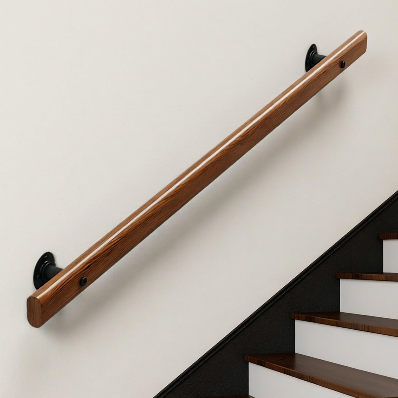 DMCHENGMA Wooden Grab Bar for Stairs - Durable Round Handrail Kit for Elderly Support, Hallways, and Basement Steps(13ft/390cm)