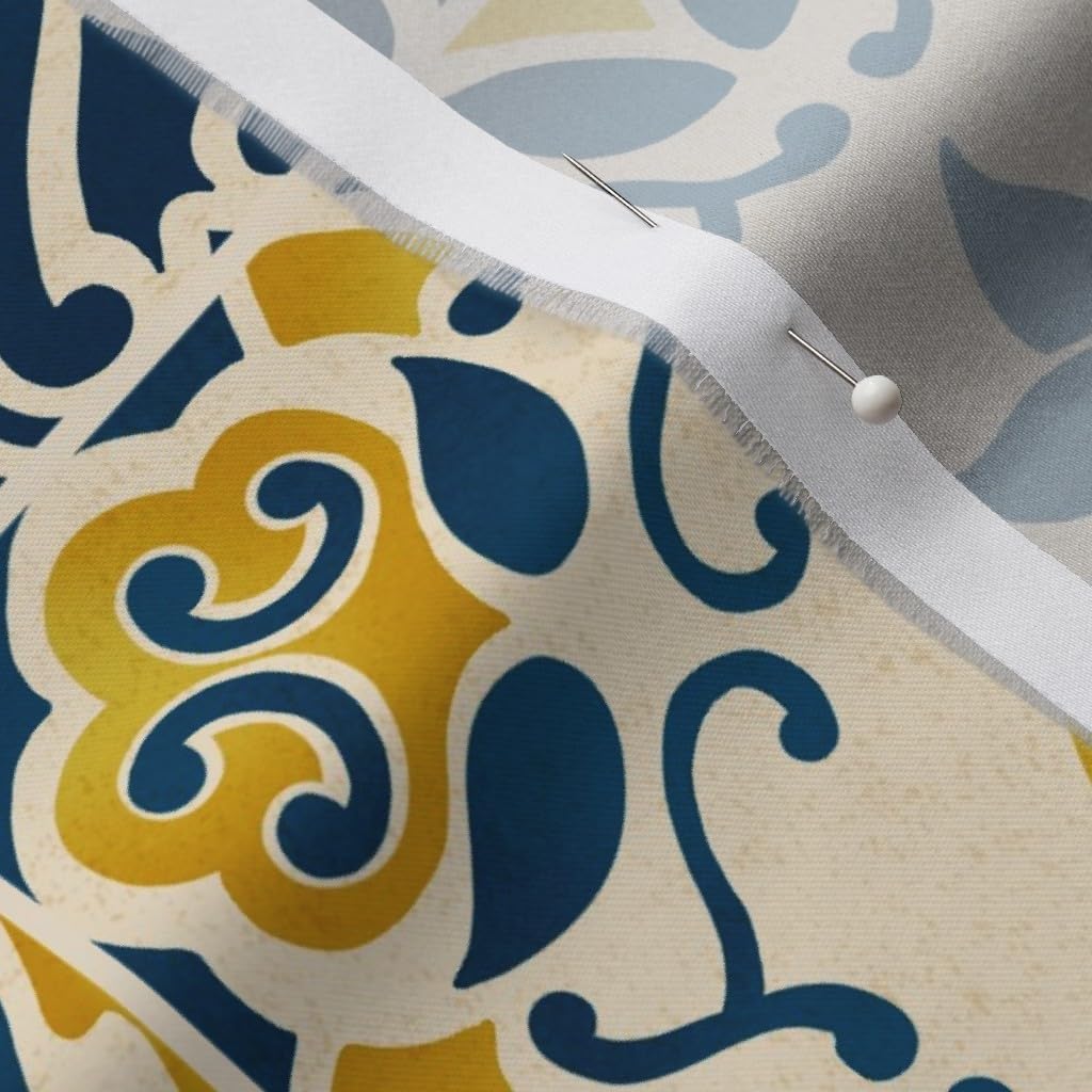 Spoonflower Fabric - Yellow Tiles Lemons Cheater Quilt Italian Mediterranean Azulejos Printed on Organic Cotton Sateen Fabric by The Yard - Sewing Quilting Apparel Home Decor