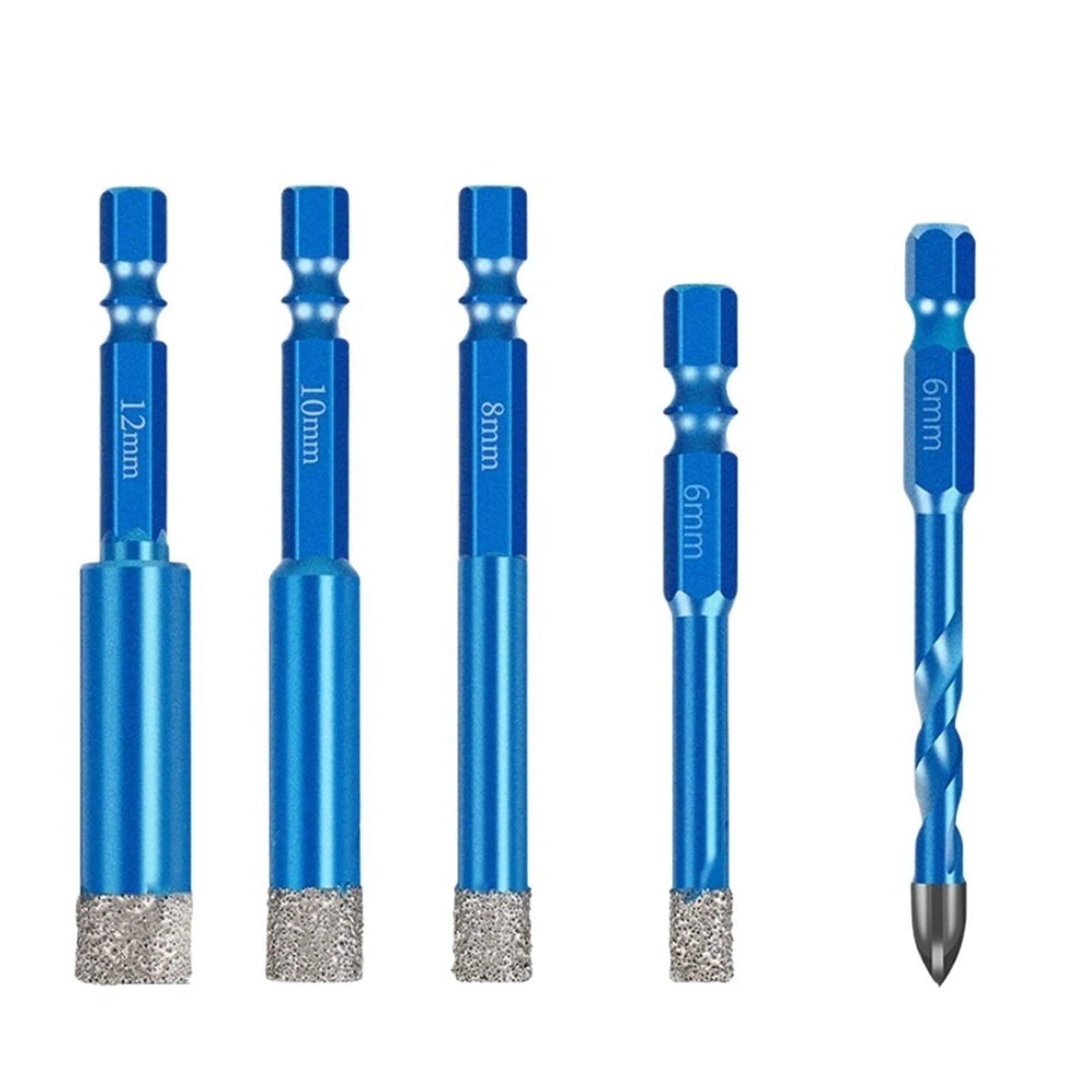 Juego de brocas diamante en seco - Kit 5/7/10 piezas | En 6/8/10/12 mm for porcelana, granito, azulejos, vidrio, cerámica y mármol.(10pcs set)