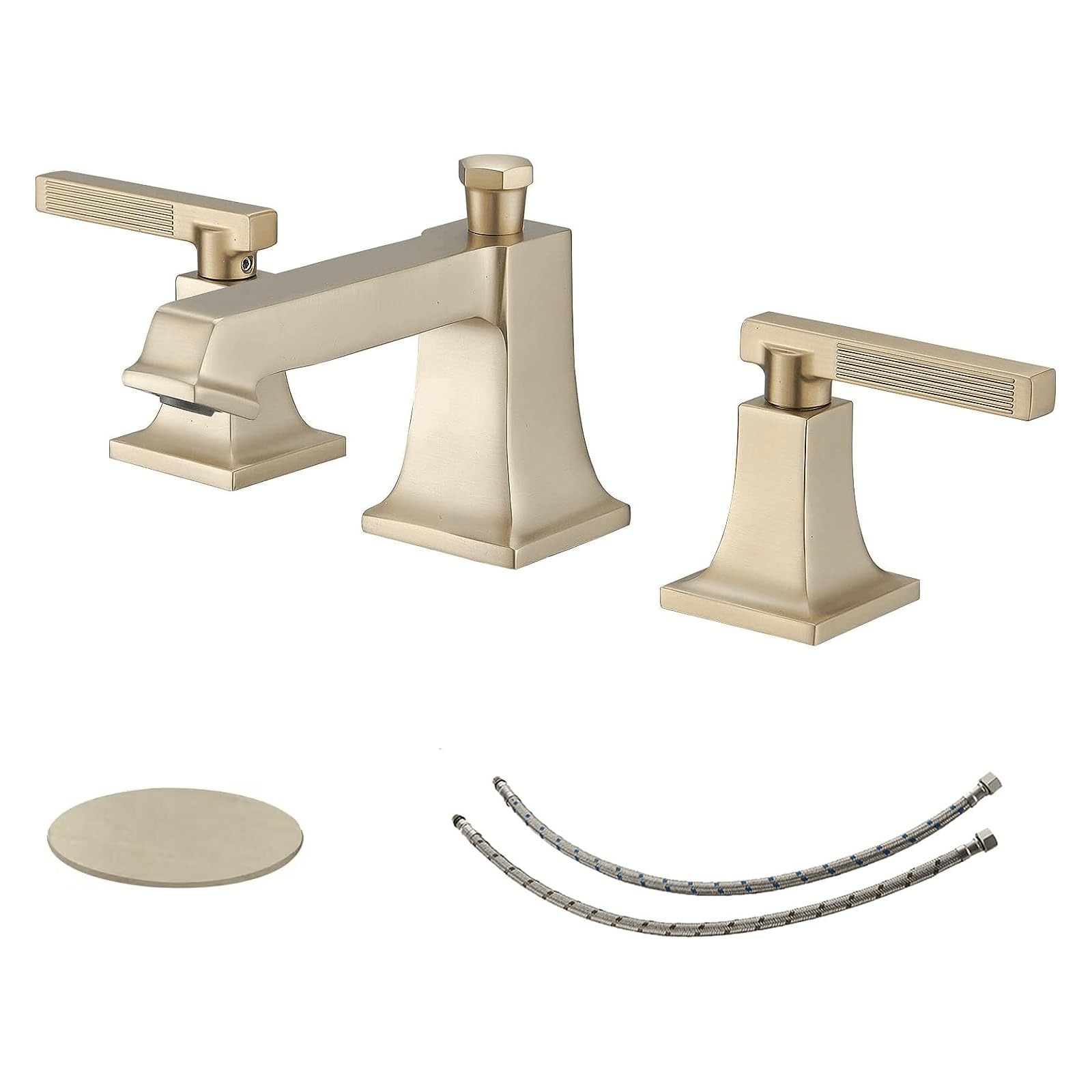 Sxithgkdw Gold Widespread Bathroom Faucet Brushed Bathroom Faucets For Sink 3 Hole Brass 2 Handle Lavatory Square Faucet Modern