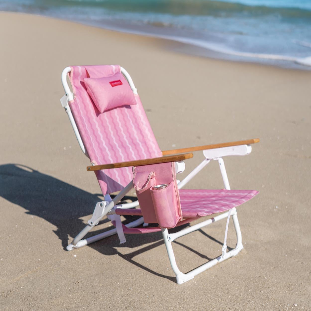 Flamingueo Składane krzesła plażowe 2 szt. - 5 pozycji - kieszeń izolowana na zimno - kieszeń na telefon komórkowy, uchwyty, plecak, ergonomiczna poduszka, aluminium, poliester, różowy